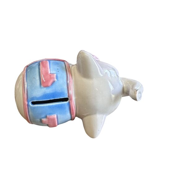 Vintage Ceramic Blue Elephant Bank With Stopper Saddle Korea - Picture 6 of 6